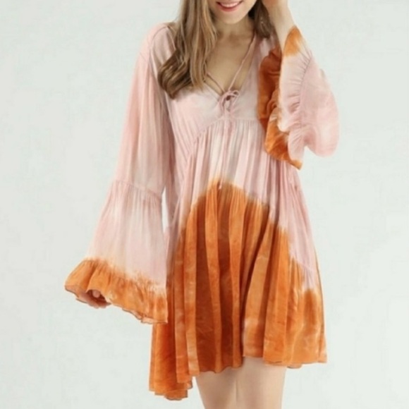 Young Fabulous & Broke Rosa Mini Dress🍂Size S Pink Orange Western Boho Bohemian - Picture 2 of 7